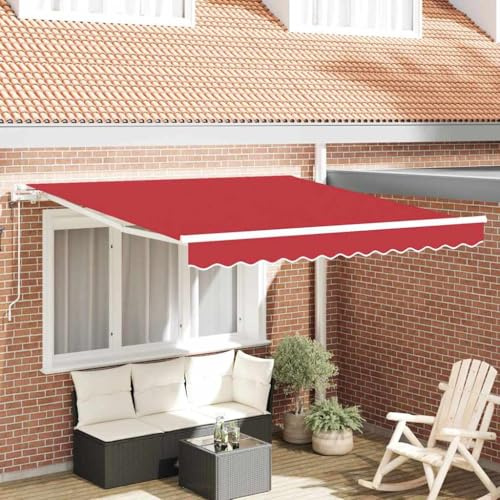 Mokuyary Infällbar markis röd 300 x 250 cm röd, klämmarkis med handvev, balkongmarkis solskydd för fönster balkong terrass trädgård veranda