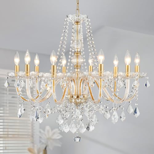WUZUPS moderno 10-luz vela lámpara colgante Flushmount luz de techo luminaria moderna para dormitorio pasillo bar cocina baño, H 77cm x W 68cm, oro, E14 Base