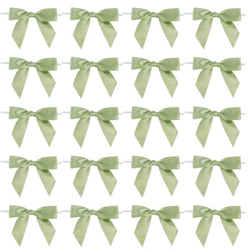 Hedayu 20 Pcs Sage Green Bows, Green Bows for Gift Wrapping, Satin Ribbon Bow with Twist Tie, Green Gift Bow for Birthday Wedding Gift Wrapping Candy Treat Bags DIY Crafts