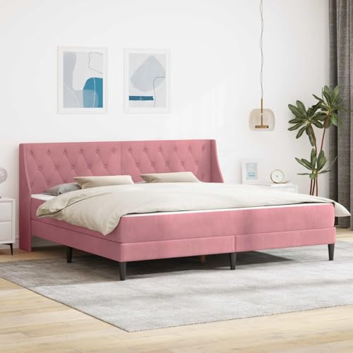 Holepyr Sängram med madrass, rosa, 200 x 200 cm sammet, hållbar sovmatta med vändmadrass och ventilerande ribbotten, perfekt för sovrum, gästrum och semesterlägenhet