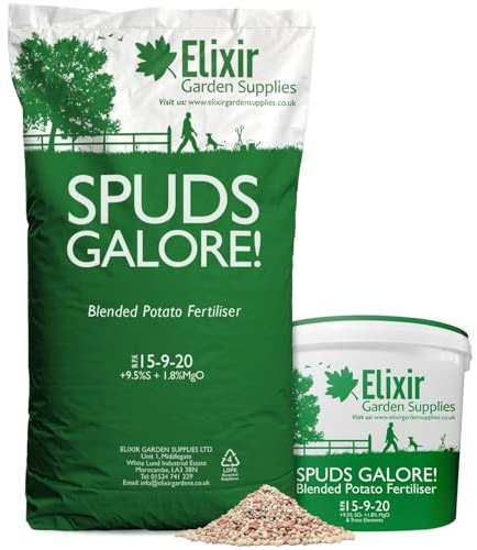 Elixir Gardens Spuds Galore Blended Potato Fertiliser/Plant Food | 15-9-20 +9.5% SO3 +1.8% MgO | 100g-25kg Available in Bag or Tub | Covers 56m² | 4kg Tub