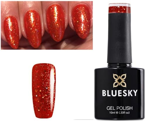 Bluesky GEL NAIL POLISH Orange Burnt Orange Gold Multi Fine Glitter Sparkle VIP15 Nail UV LED Soak Off 10ml (Requires LED/UV Lamp to Dry)