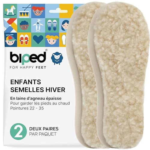 biped 2 Paires de semelles en laine d'agneau pour enfants - Semelles d'hiver extra-épaisses - Semelles intérieures chauffantes pour toutes les chaussures et bottes pour enfants z1021(30-31)