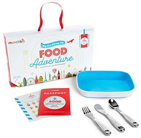 Munchkin Food Adventure Splash Toddler Dining Set, Includes Premium Plate and Stainless Steel Utensils, Blue