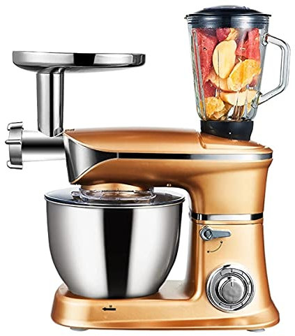 HIZQ Batidora Amasadora Movimiento Orbital, Capacidad 6.5 L, Bol De Acero, Exprimidor Auxiliar De Cocina Para El Hogar Picadora De Carne Eléctrica Mezclador De Huevos Mezclador 1300W,Oro