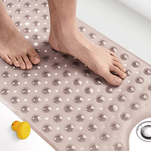 HITSLAM Alfombra de bañera Antideslizante, 101x40cm Extra Grande Alfombra Ducha Antideslizante con Ventosa, Resistentes al Moho y Lavables a máquina Alfombra baño, Gris