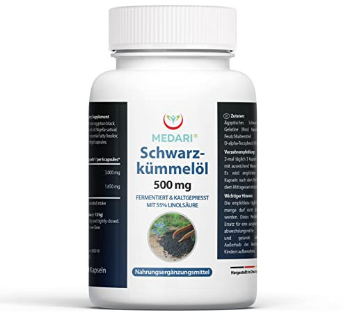 Ägyptisches Schwarzkümmelöl-Kapseln 180 1000mg pro Tagesdosis kaltgepresst Mit 55% essentieller Linolsäure (ALA) (Omega 6) Vitamin E (Nigella Sativa) 100% natürliches