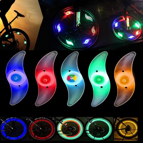 Constefire LED Roue Lumière Vélo,5 PCS Feux de Roue de Vélo, Lampe à LED Étanche à néon à pneus avec 3 Modes Clignotants,Rayons de Roue Vélo pour VTT VTC Bicyclette