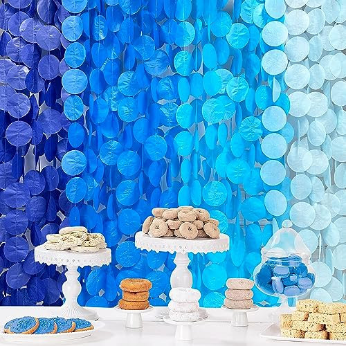 205 Fuß Blaue Partydekorationen Ombre Marineblau Kreis Punkt Hintergrund Luftschlange Königsblau Dot Hängegirlande für Geburtstag Abschlussfeier Hochzeit Unter dem Meer Nautische AHOI Achor Party