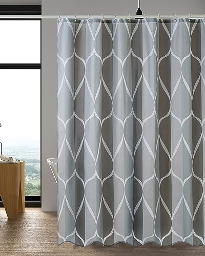Kindrino Wasserdichter Duschvorhang, Shower Curtains Waschbar Schnelltrocknend Textil Stoff Polyester Badewanne Vorhang mit 12 Duschvorhängeringen,Grauer Duschvorhang