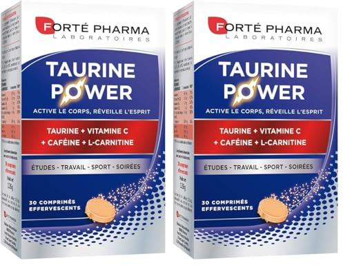 Forté Pharma - Taurine Power | Booster d'Énergie - Complément Alimentaire | Caféine - Vitamine C - L-Carnitine - Anti fatigue, Coup de boost | 30 comprimés effervescents - Goût Agrumes (Lot de 2)
