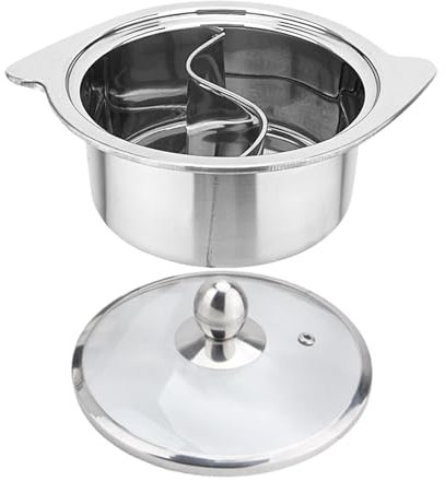 Perfk Shabu Divisore - Pentola a Doppia Faccia per Piano Cottura a Induzione e Gas Portatile, Cucina Domestica con Coperchio - 18 cm