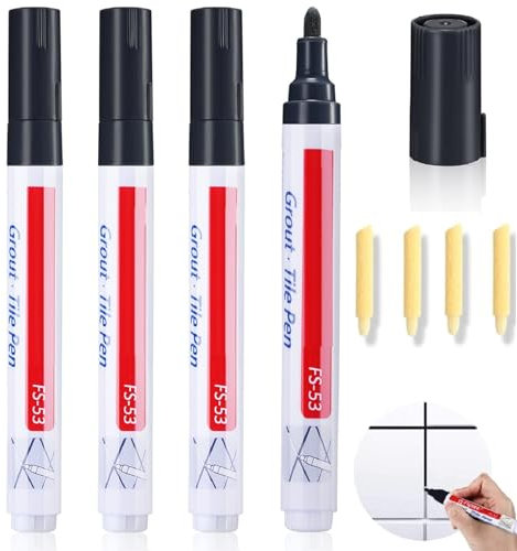 Rotulador de Lechada,4 Piezas Plumas de Azulejos Marcador de Reparación,Bolígrafo Restaurador de Lechada de Pared,Pluma de Relleno de Lechada,Bolígrafo para Azulejos para Azulejos,Pared (Negro)