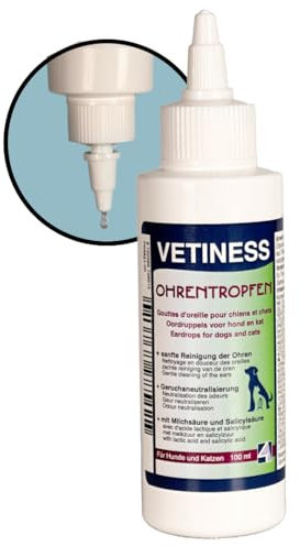 Vetiness Ohrenreiniger für Hunde und Katzen 100 ml | Ohrentropfen mit Salicylsäure, Milchsäure und Lavendelöl | Ohrmilben | Löst Schmutz und Rückstände
