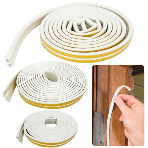 5M X 3 Rouleaux Joint Fenetre Isolation, Joint Porte d'entrée Mousse Adhésif,Joint pour Isolante Thermique Phonique anti bruit, Preuve de Collision (D-E-I trois Forme,Blanc)