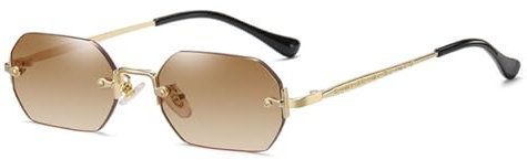 qinqilanqi-S Lunettes de soleil octogonales sans monture | Métal rétro | UV400 | Environ 20 g Poids léger pour homme et femme, Doré / dégradé de couleur thé