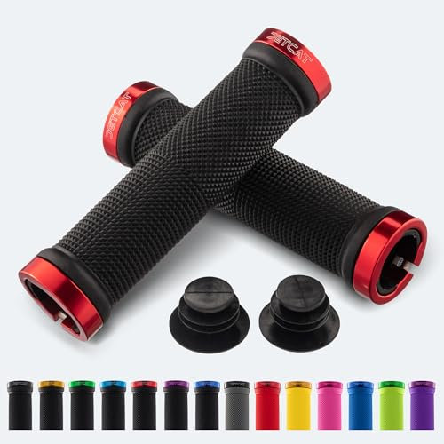 JETCAT Poignées Vélo VTT, Poignées Guidon Vélo, Grips VTT Lock-on, Poignées MTB BMX Vélo Électrique, Grips Antidérapants pour Guidon Vélo Adulte et Enfant – Noir/Rouge