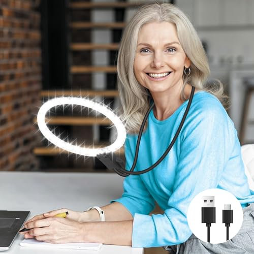 Hands Free Lupe mit Licht, 36LED Groß Leselupe mit Licht USB Wiederaufladbare Lupe mit Flexiblem Schwanenhals, 3 Modi Leselupe für Senioren, Reparieren, Nähen