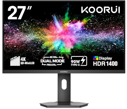 KOORUI S2741LM 27 Inch 4K Gaming Monitor, 160Hz+UHD/320Hz+FHD, Mini-Led IPS, 1ms, HDR 1400, Adaptive Sync, Lifting Adjustable, VESA Mountable, USB/Type-C, 99% SRGB