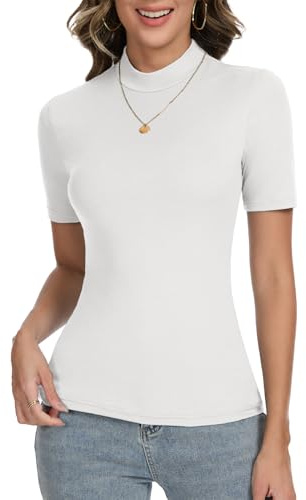 COMFREE Maglietta da Donna con Maniche a 1/2 Elegante a Mezza Manica con Collo Alto a Maniche Corte per Donna Estiva con Colletto Alto