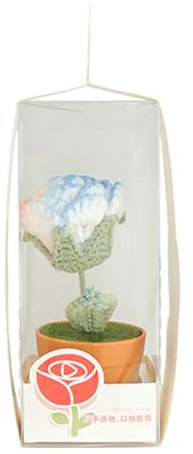 Qsvbeeqj Fleur en Pot Tricotée À Main Tulipes Roses Tissées À Main Bouquet Fleurs Au Crochet Ornement en Pot Décoration Table Bureau