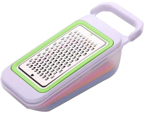 Buaak Cheese Grater with Plastic Container, 4 in 1 Cheese Grater, Fine and Coarse Metal Hand Vegetable Grater, Adjustable Cheese Shredder for Kitchen