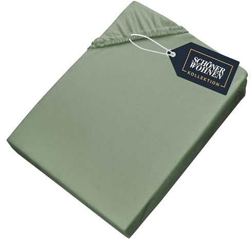 SCHÖNER WOHNEN Spannbettlaken 180x200cm Grün bis 200x200cm - Luxus Spannbetttuch aus Jersey-Baumwolle Öko-Tex Zertifiziert - für Matratzen bis 30 cm & Boxspringbett – Bettlaken für King