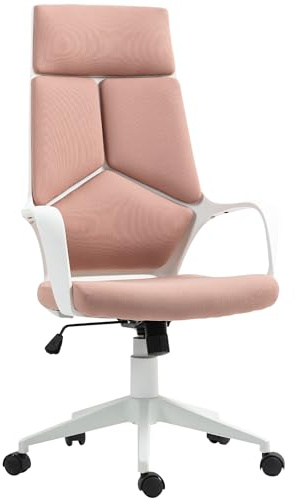 HOMCOM Sedia da Ufficio con Funzione Dondolo, Poltrona Presidenziale in Tessuto Altezza Regolabile e Seduta Girevole, 63x63x117-127 cm, Rosa