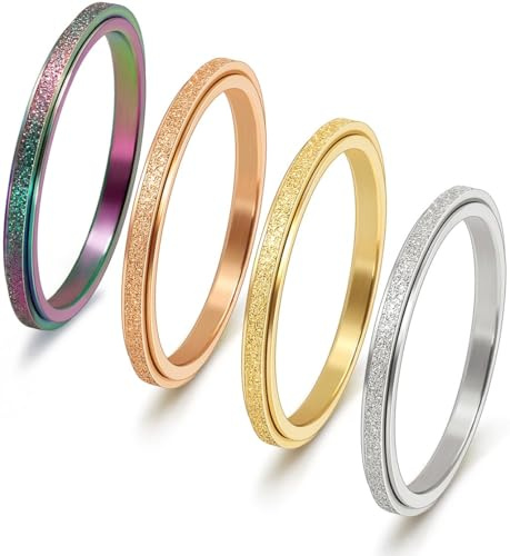 DURSI 4 st fidgetringar för kvinnor män barn rostfritt stål spinner ring för ångest kvinnors stressavlastning snurrande figur ångest oro roterande ring 2 mm (storlek 5)