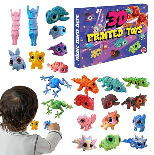 Juguetes De Calendario De Cuenta Regresiva De Navidad - Decoración De Vacaciones De Invierno Impreso En 3D | 24 Días De Figuras De Animales Articulados | Calendario De Cuenta Regresiva