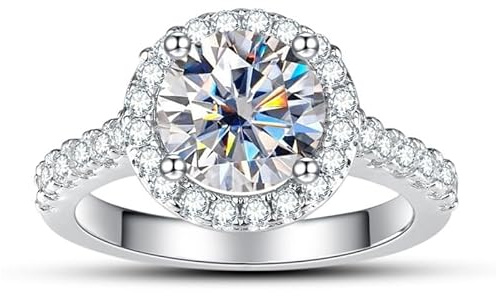 Diamantring, Justerbar moissanitförlovningsring for kvinnor, 2 ct D-färg VVS1, gula/blå/rosa diamantringar