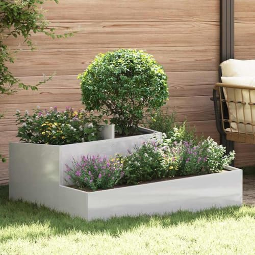 Edelstahl Garten-Pflanzgefäß Silber 100x100x50 cm, Robustes Hochbeet für Outdoor-Pflanzen, langlebig, wetterfest