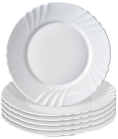 KADAX Desserttallrik Ø 20 cm, set med 6, enkla tallrikar i härdat glas, tårttallrikar, salladstallrikar, runda frukosttallrikar, mattallrikar, diskmaskinssäkra (vit)