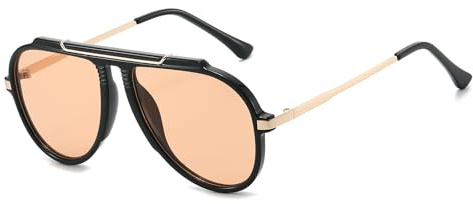LJCZKA Oversized Pilot Sunglasses for Women Men 70s Retro Gold Metal Frame Pilot Sun Glasses Trendy Large Square Sunnies Outdoor UV400 Protection (Black Champagne)