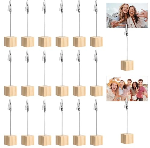 KineticKraft 20 PCS Portafotos Pinzas Foto 13,5 x 3 cm, Titulares con Cierre Clip Cocodrilo, Memo Clip Madera, para Oficina Bodas Fiestas Tiendas Restaurantes, Titular Memo y Carpetas de Mensajes