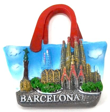 Magnete da frigorifero di Barcellona, a forma di borsa, in resina, 6 cm, souvenir da viaggio
