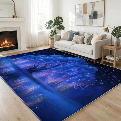 Générique Tappeto moderno stampato, 60 x 90 cm, blu, vintage, blu salice, cielo stellato, tappeto da soggiorno lavabile, fantasia anime, tappeto antiscivolo per sala da pranzo, corridoio, camera dei