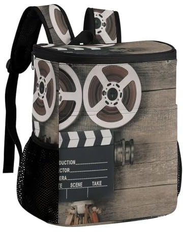Gammal filmkamera läckagesäker isolerad kylryggsäck robust polyester twill tyg ryggsäck med justerbara vadderade remmar termisk kylväska för picknick camping utomhusaktiviteter