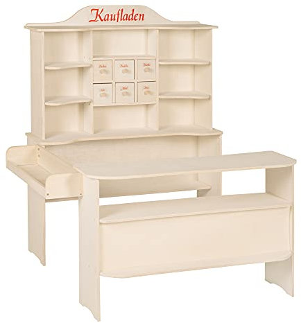 roba Kaufladen, großer Kinder Kaufmannsladen Holz natur, Verkaufsstand 6 Schubladen, Theke & Seitentheke