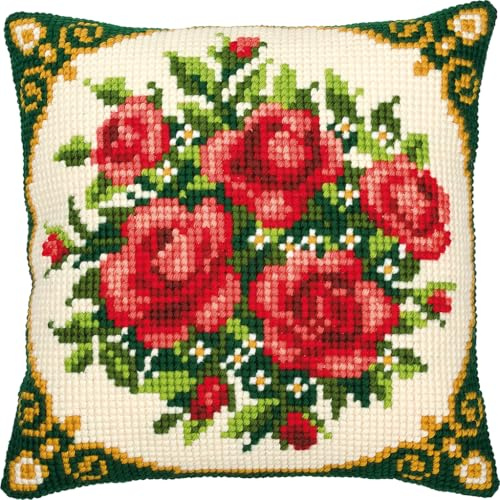 VERVACO Kit Cuscino Punto Croce Fiori Set Ricamo Principianti Cuscini Gobelin Decorativi ca. 40 x 40 cm Accessori per Lavoretti Creativi DIY Casa Decor Hobby Adulti Cross Stitch
