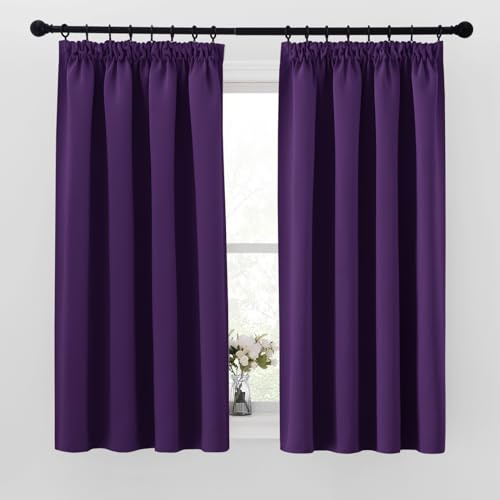 PONY DANCE Blackout Pencil Pleat Curtains, Purple, W46 x L54 Inch, 2 Panels | Thermal Insulated Curtains with Noise Reducing & Privacy, Luxury Soft Window Treatment for Bedroom, Living Room & Kitchen