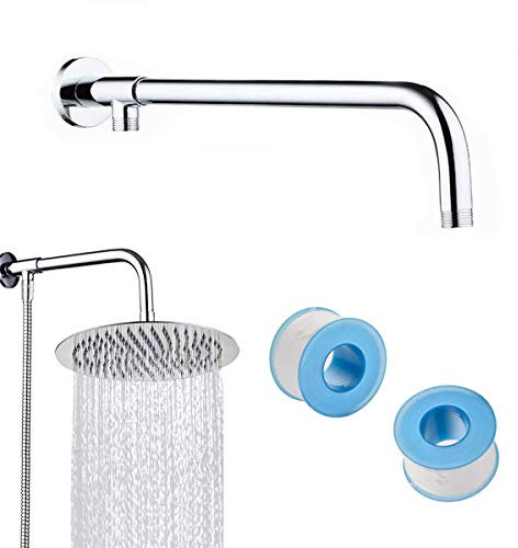 Braccio Doccia,Braccio per Soffione Doccia Acciaio Inossidabile Braccio di Estensione Supporto in Rame Braccio Doccia Cromato Lucido con Nastro Sigillante In PTFE 2 Rotoli (Argent, 41CM)
