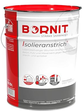 BORNIT Isolieranstrich Bitumen-Anstrich gegen Bodenfeuchtigkeit, 10 Liter Bitumenlösung, Feuchtigkeitsschutz für Beton, Ziegel und Putz