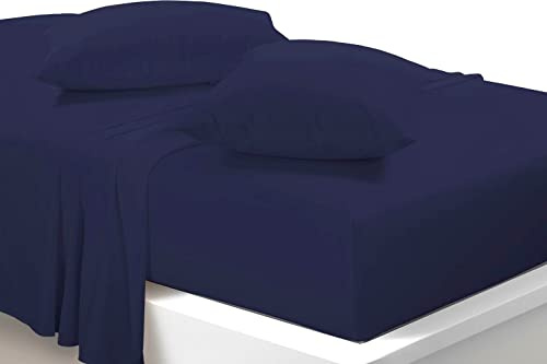 Extra Deep 40cm Fitted Sheets Easy Care Polycotton Cotton Rich Deep Fitted Bed Sheets (Navy, Super King)