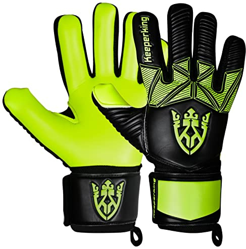 Keeperking - Guanti da portiere per bambini, ragazzi e adulti, senza salva-dita, 4 mm (10, B, giallo)