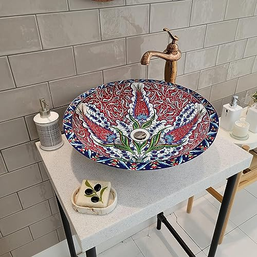 Ceramic Vessel Sink Basin for Unique Bathroom, Pottery Basin Bowl, Half Bath Renovation, Kitchen Washbasin, Hand Painted Vanity Rustic Sink