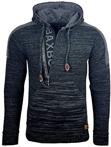 Subliminal Mode Pull Homme en Maille à Capuche Col Zippé - Style Basique - Pull Grosse Maille - Pull Over Tricoté Hiver Manches Longues - Idée Cadeau BX290 - Noir XL