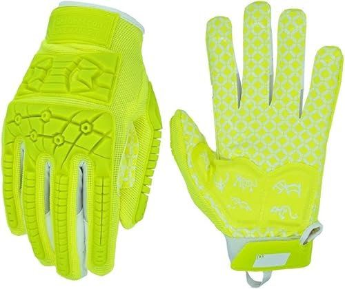 Seibertron Lineman/Linebacker Handschuhe 2.0 Padded Palm American Football Receiver Gloves, Flexibler TPR-Aufprallschutz Back of Hand Handschuhe Erwachsener Sizes Fluo Green S