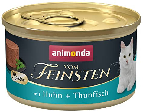 animonda vom Feinsten Mousse Katzenfutter nass Huhn + Thunfisch (12 x 85g), getreidefreies Katzenfutter nass ohne Zucker, mit frischen, fleischigen Zutaten