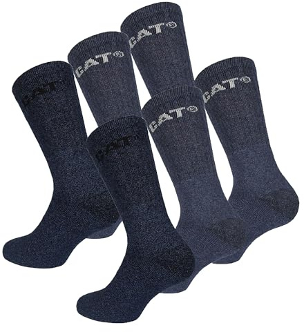 Caterpillar Outdoor socks 6 pares de calcetines para hombre en algodón suave con control de humedad, puntera y talón reforzados (Azul, 43-46)